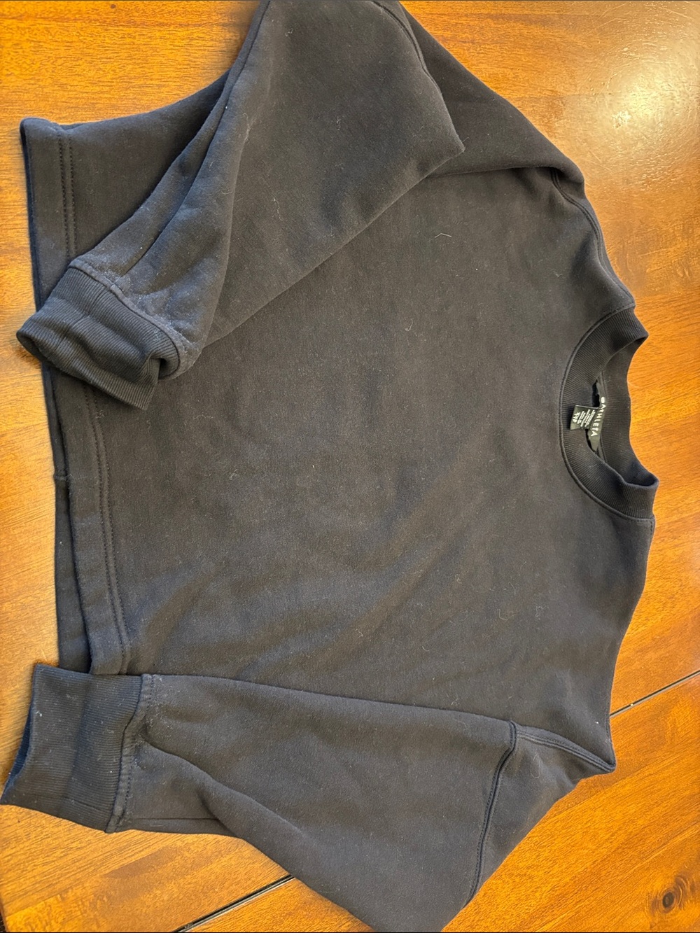 Athleta Black Crew Sweatshirt with Ribbed Trim